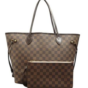 🎁 Authentic Louis Vuitton Neverfull Mm Damier Ébène Shoulder Bag W/Pouch🎄🎁